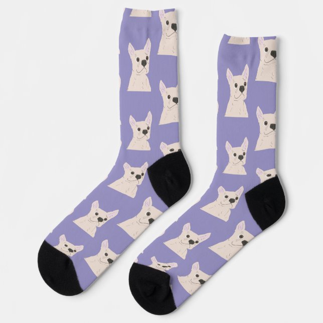 White French Bulldog, Stripes Socks (Left)