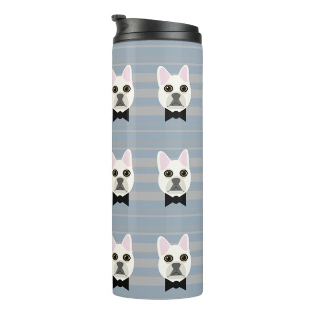 White French Bulldog, Stripes Thermal Tumbler (Rotated Right)