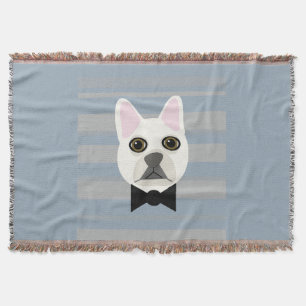 White French Bulldog, Stripes Throw Blanket