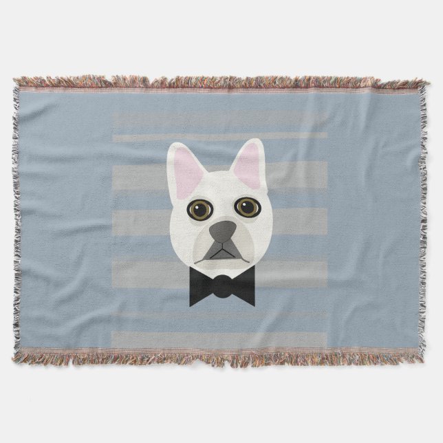 White French Bulldog, Stripes Throw Blanket (Front)