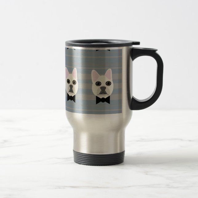 White French Bulldog, Stripes Travel Mug (Right)