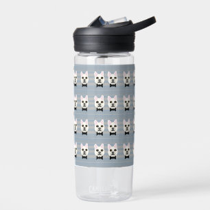 White French Bulldog, Stripes Water Bottle