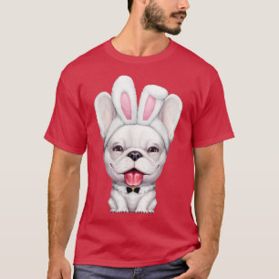 White French Bulldog Wear Easter Bunny Ear T-Shirt