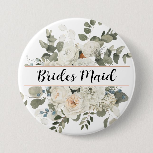 White French Peonies and Greenery Floral Monogram 7.5 Cm Round Badge (Front)