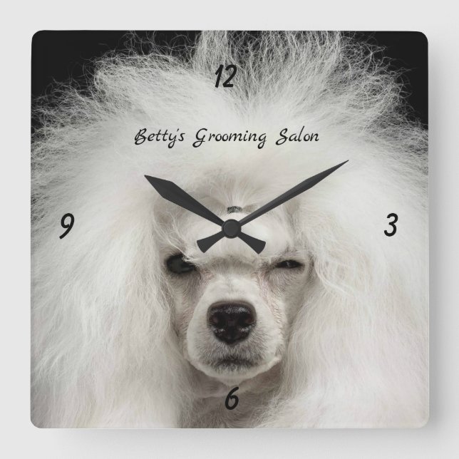 White French Poodle Pet Salon Wall Clock (Front)