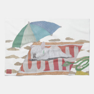 White Frenchie, French Bulldog, Pop Dog Art Tea Towel