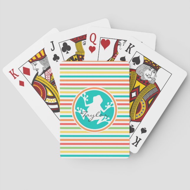 White Frog; Bright Rainbow Stripes Playing Cards (Back)