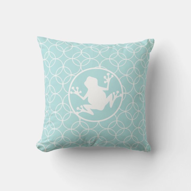 White Frog on Baby Blue Circles Cushion (Front)