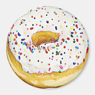 White Frosted Doughnut with Sprinkles Magnet