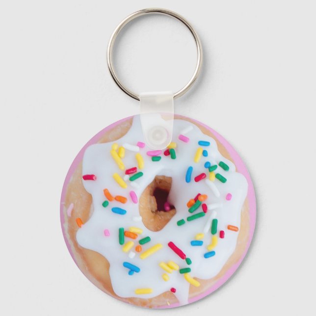 White frosting and sprinkles doughnut keychain (Front)