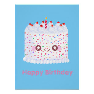 White Frosting Sprinkle Birthday Cake Poster