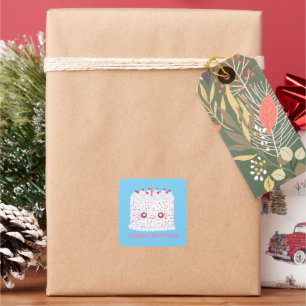 White Frosting Sprinkle Birthday Cake Square Sticker