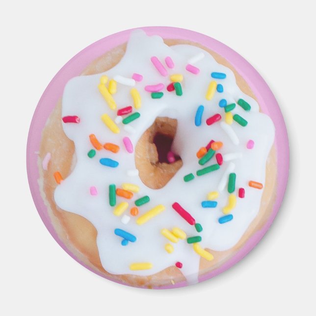 White frosting sprinkles doughnut magnet (Front)