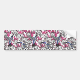 White fuchsia and hummingbirds bumper sticker