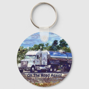 White Fuel Tanker Lorry Drivers Art Keychain