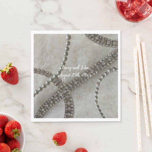 White Fur Diamonds and Pearls Paper Napkins (Insitu)