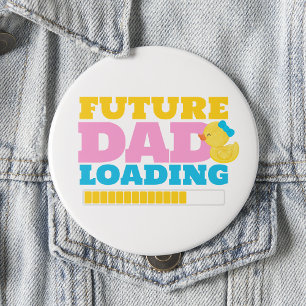 White Future Dad Loading Girl Duck Baby Shower 10 Cm Round Badge