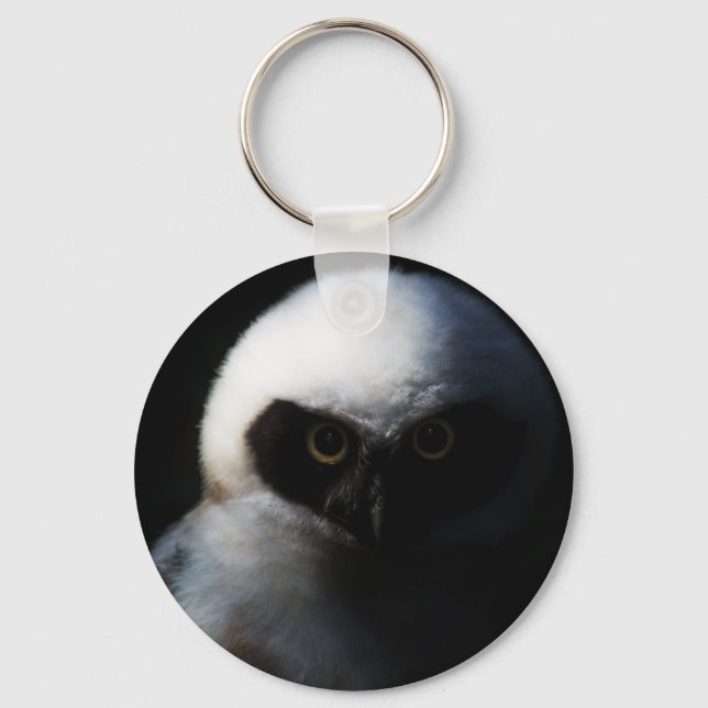 White Fuzzy Owl with Piercing Gaze Key Ring (Front)
