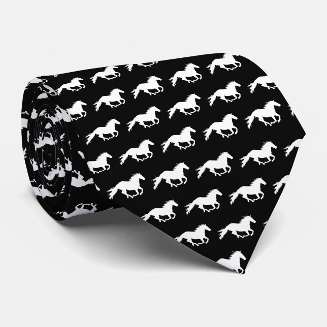 White Galloping Horse | Black Tie (Rolled)