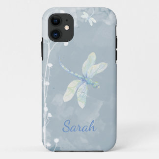 White Garden Flower Dragonfly Custom Name iPhone 11 Case