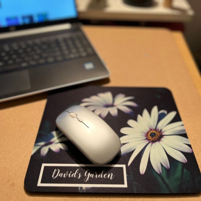 White Garden Flowers Adorable Live Love Laugh Mouse Mat (Creator Uploaded)