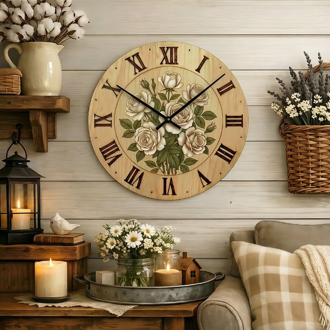 White Garden Flowers Wall Clock (Creator Uploaded)