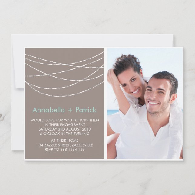 White Garden Lights Photo Engagement Invitation (Front)