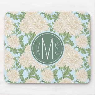 White Garden Mum Flower Pattern Mouse Mat