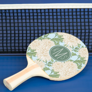 White Garden Mum Flower Pattern Ping Pong Paddle