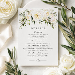 White Garden Roses Wedding Details Card