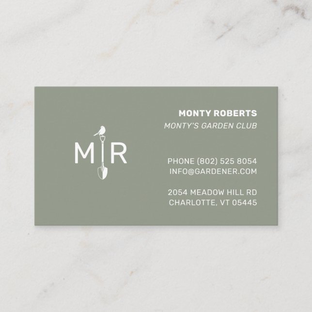 White Gardener Spade Logo Monogram | Business Card (Front)