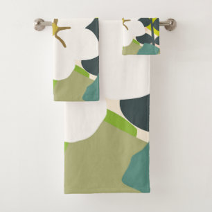 White Gardenia Abstract Florals Colour Block Moder Bath Towel Set