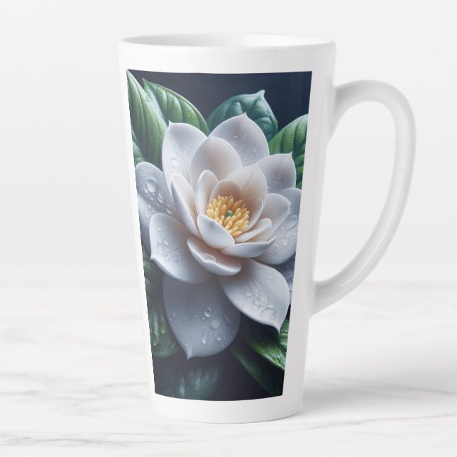 White Gardenia Floral Latte Mug (Right)