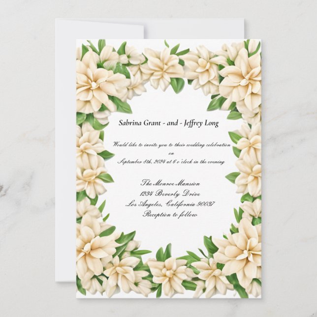 White Gardenia Floral Wedding Invitation (Front)