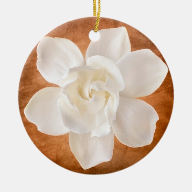 White Gardenia Flower Blossom Floral Ceramic Tree Decoration (Front)