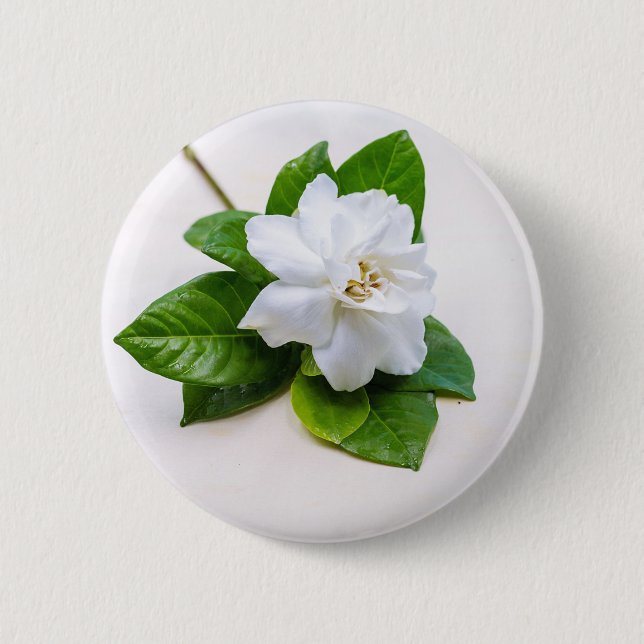 White Gardenia Flowers 6 Cm Round Badge (Front)