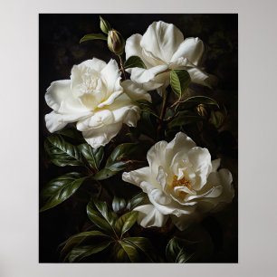 White Gardenia Flowers Art Print Poster