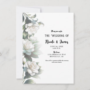 White Gardenia Flowers Elegant Floral Wedding Invitation