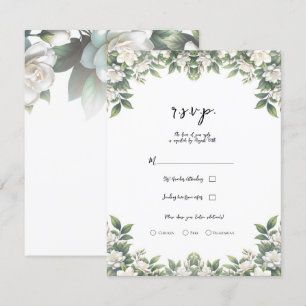White Gardenia Flowers Elegant Floral Wedding RSVP Invitation