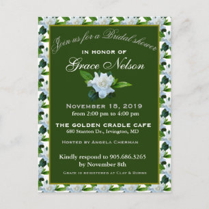 White Gardenia Green Foliage Bridal Shower Postcard