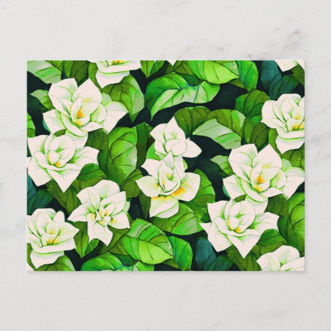 White Gardenias and Jade Green Leaves Postcard (Front)