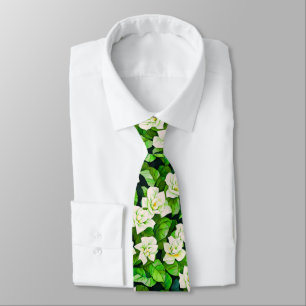 White Gardenias and Jade Green Leaves Tie