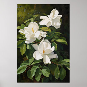 White Gardenias Flower Art Print Poster