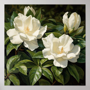 White Gardenias Flower Art Print Poster