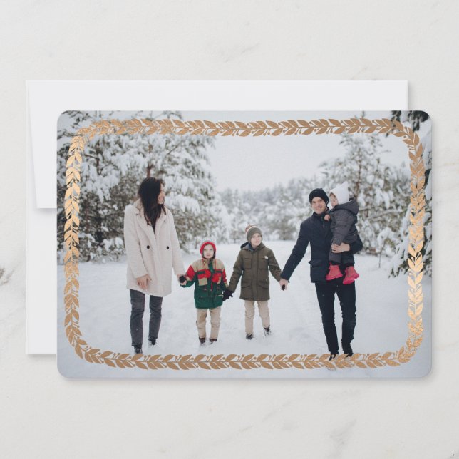White Garland Elegant Photo Holiday Card (Front)