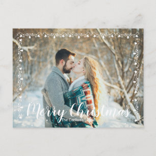 White Garland Trim & Script Merry Christmas  Postcard