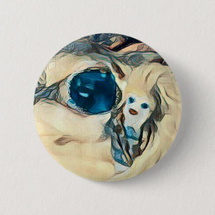 White gator blue eyes pixie button