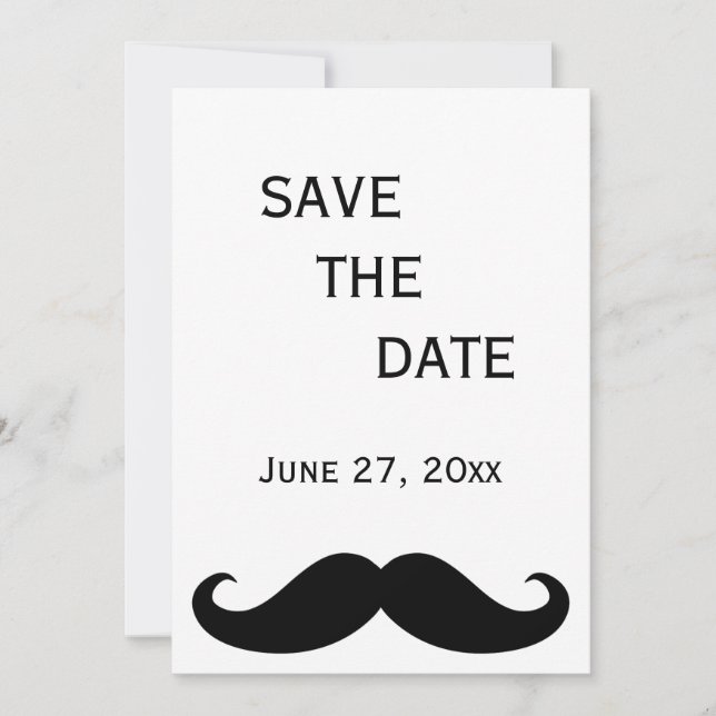 White Gay Wedding Save The Date Card Moustache (Front)