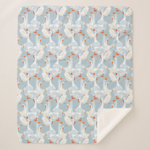 White Geese Pattern Sherpa Blanket