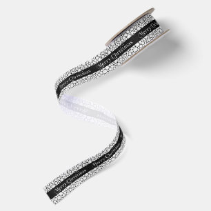 White Gemstones Merry Christmas Retro Typography Satin Ribbon